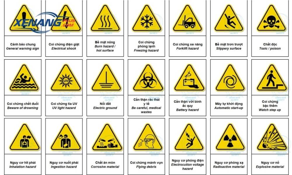 Một số biển cảnh báo an toàn thường được sử dụng tại khu vực vận hành xe nâng