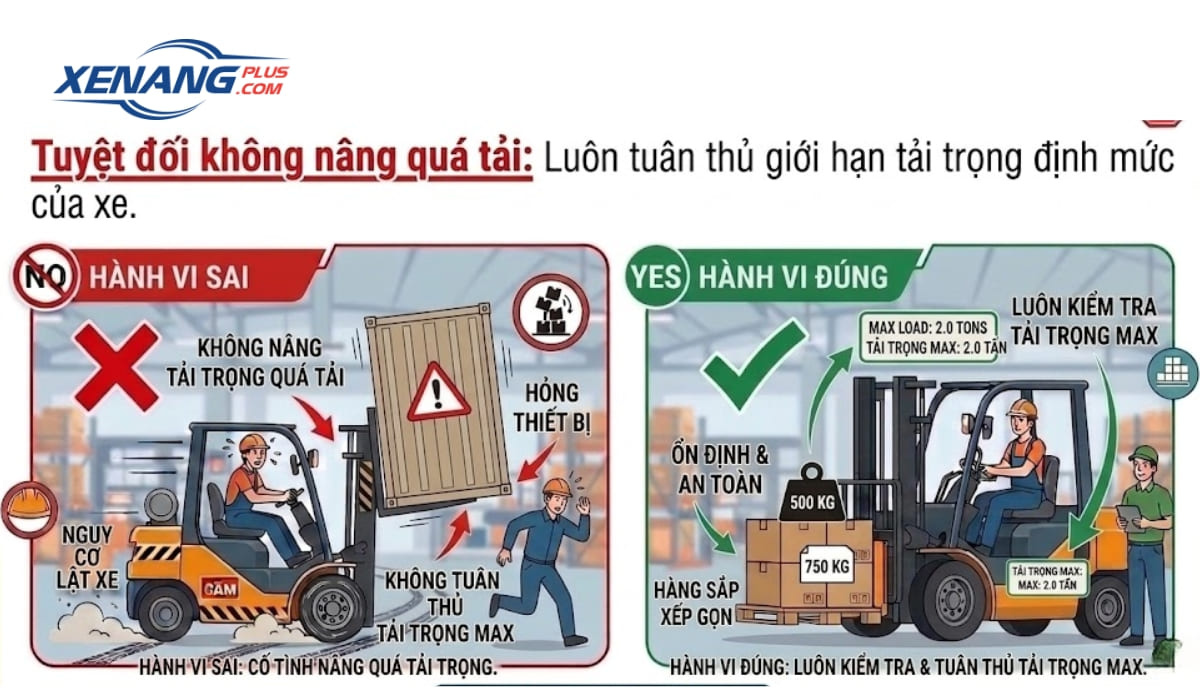 Nâng hàng đúng tải trọng khuyến cáo của nhà sản xuất