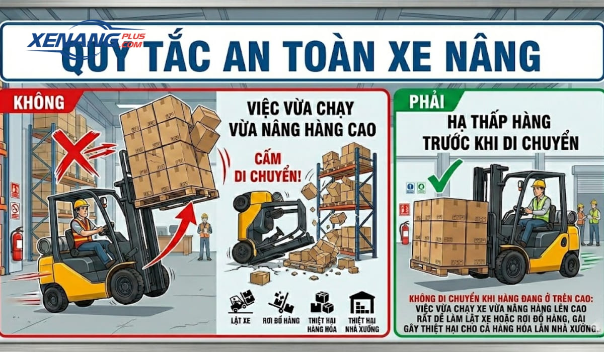 Không nên vừa nâng cao hàng hóa vừa di chuyển